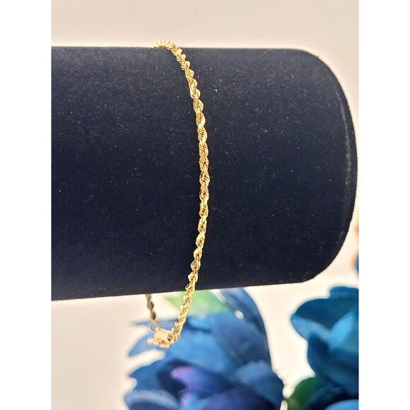 14K Yellow Gold 7" Rope Chain Bracelet 2 Grams - Picture 1 of 6